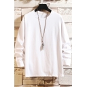 Basic Men's Tee Top Solid Color Round Neck Long Sleeves Loose Fitted T-Shirt