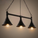 3 Heads Iron Island Pendant Light Farmhouse Black Cone Dining Room Suspension Lamp