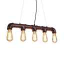 5 Bulbs Hanging Light Fixture Industrial Linear Iron Ceiling Pendant in Black/Bronze/Copper for Dining Room