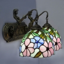 Antiqued Brass Mermaid Wall Sconce Mediterranean 1/2-Light Metal Wall Light with Bell Tiffany Glass Shade