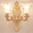 1/2-Head Wall Light Fixture Traditional Tapered/Flared/Ruffle Frost Glass Wall Mounted Lamp for Dining Room