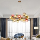 Bubble Wreath Chandelier Pendant Postmodern Multicolored Glass 9/12/18 Lights Brass Drop Lamp