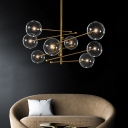 Bubbling Clear Glass Hanging Lamp Postmodern 8 Lights Black/Bronze Finish Pendant Chandelier