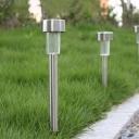 Modern LED Solar Stake Lamp Black/Silver Tubular Battery Lawn Light with Stainless Steel Shade