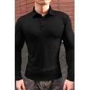 Basic Mens Polo Shirt Plain Button Detail Turn-down Collar Long-sleeved Fitted Polo Shirt