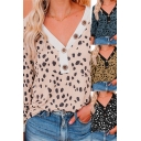 Pretty Womens T Shirt Ditsy Floral Print Long Sleeve Button Detail V-neck Loose Fit Tee Top