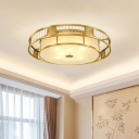 Gold Drum Flushmount Light Traditional Opal Glass 4/6/8 Lights Bedroom Ceiling Fixture with Guard