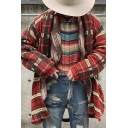 Leisure Men's Cardigan Plaid Pattern Open Front Long Sleeves Ribbed Trim Relaxed Fit Cardigan