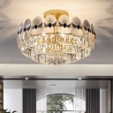 Layered Cut-Crystal Flush Chandelier Contemporary 4/10/15 Lights Gold Semi Flush Mount Ceiling Lamp, 11