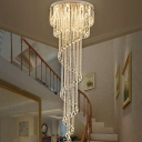 Romantic Modern Spiral Ceiling Lighting 4-Bulb Crystal Draping Flushmount in Stainless Steel