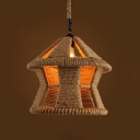 Jute Rope Beige Pendant Lighting Drum/Curve/Flared Shaped 1 Head Lodge Style Hanging Ceiling Light