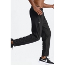 Gym Style Men's Workout Pants Icon Pattern Split Cuffs Elastic Waist Invisible Pocket Regular Fitted Training Pants