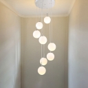 White Spiral Multi Pendant Light Contemporary 8/10-Light Cream Ball Glass Ceiling Hang Lamp