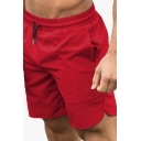 Leisure Mens Shorts Panel Side Pockets Drawstring Elastic Waist Split Hem Solid Color Active Shorts