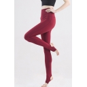 Trendy Women's Training Leggings Solid Color Flatlock Stitching High Waist Skinny Yoga Stirrup Leggings