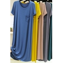 Basic Women's T-Shirt Dress Solid Color Chest Pockets Round Neck Short Sleeves Relaxed Fit Midi T-Shirt Dress