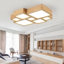 Multi-Square Small/Large Bedroom Ceiling Lamp Wooden Nordic LED Flush Mount Light Fixture in Warm/White/3 Color Light