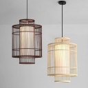 Cylinder Ceiling Hanging Lantern Asia Bamboo Single Tearoom Small/Large Pendant Light in Coffee/Beige