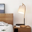 Cone Bedside Night Table Light Fabric Single Nordic Nightstand Lamp with Gooseneck Arm in Wood/Dark Brown