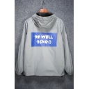 Chic BE WELL BINGO Letter Printed Back Zip Up Reflective Hooded Coat