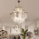 Modern Luxe Tiered Chainlet Chandelier Aluminum 9/12-Light Dining Room Hanging Light in Silver, 23.5