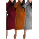 Stylish Womens Co-ords Knitted Long Sleeve High Neck Loose Sweater & Skirt Solid Color Set