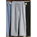 Trendy Men's Pants Solid Color Drawstring Elastic Waist Drawstring Hem Long Pants
