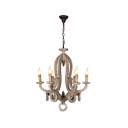 Wooden Candelabra Chandelier Lodge 6/8 Lights Dining Room Ceiling Pendant in Distressed White