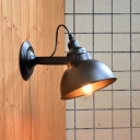 1-Light Bowl Wall Light Kit Vintage Black Iron Wall Lamp Fixture with Adjustable Handle