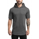 Fancy Men's Tee Top Heathered Short Sleeves Regular Fitted Hooded T-Shirt