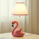 Flamingo Ceramics Table Light Nordic 1 Head Pink Nightstand Lamp with Chevron Print Fabric Shade