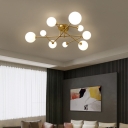 Postmodern Novelty Bubble Ceiling Light Opal Glass 4/6/9-Head Living Room Semi Flush Mount Chandelier in Gold