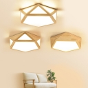Small/Medium/Large Geometric Flushmount Nordic Style Acrylic LED Wood Ceiling Light in Warm/White/3 Color Light
