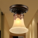 Single Flared Flush Ceiling Light Retro Beige Glass Flush Mount Lighting for Corridor