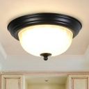 Alabaster Glass Bowl Flush Ceiling Light Classic Small/Large Bedroom LED Flushmount Lighting in Black/Black-Gold