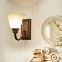 Brown 1 Bulb Wall Lighting Fixture Simplicity Opaline Glass Flared Wall Lamp for Bedroom