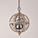 Double Sphere Wood Chandelier Pendant Rustic 5 Lights Bedroom Small/Medium/Large Hanging Light in Distressed White