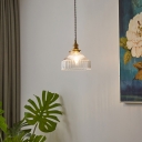 Black/Brass 1 Bulb Hanging Light Fixture Industrial Clear Ribbed Glass Barn Shaped Pendant Ceiling Lamp