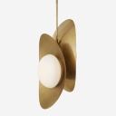 Novelty Postmodern Curved Drop Pendant Opaline Glass 2-Bulb Dining Room Chandelier in Gold/Black
