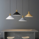 Nordic Conical Hanging Light Single-Bulb Metal Drop Pendant in Black/White/Gold with Brass Top
