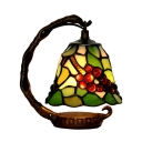 Single Grape Patterned Bell Night Lamp 1-Light Green Glass Tiffany Style Table Light