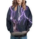 Mens Funny Hoodie Lightning Cat 3D Printed Long Sleeve Loose Fit Purple Hoodie