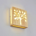 Tree/Antler Cutouts Flush Mount Stylish Modern Wood Bedside LED Square Wall Sconce in Warm/White/3 Color Light
