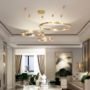 Small/Medium/Large Halo Ring Drop Pendant Simple Metal 1/2-Head Gold LED Chandelier Light in Warm/White/Natural Light