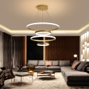 Brushed Gold 2/3/4 Tiers Chandelier Modern Aluminum Small/Large LED Pendant Lighting in Warm/White/3 Color Light