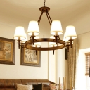 Bronze/Black Circle Chandelier Rustic Metal 8 Bulbs Living Room Hanging Ceiling Light with Cone Fabric Shade