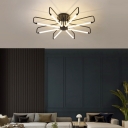 Black/Gold Floral Frame Ceiling Light Simplicity 6/8-Light Acrylic LED Semi Mount Lighting in White/3 Color Light/Remote Control Stepless Dimming
