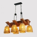 Rattan Bell Pendant Ceiling Light Rustic 4/6 Heads Dining Room Chandelier Lighting in Wood