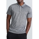 Elegant Men's Polo Shirt Heathered Button Detail Turn-down Collar Short Sleeves Regular Fitted Polo Shirt