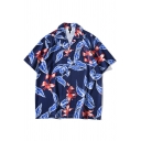 Resort Style Men's Shirt All over Flower Print Button Closure Spread Collar Short Sleeves Relaxed Fit Shirt